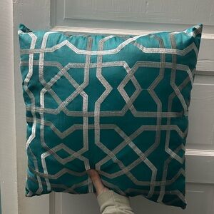 Teal and Silver Geometric Throw Pillow